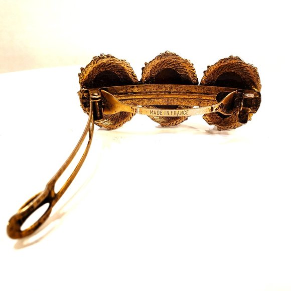 Otomatic Vintage Barrett Made in France Tigers Eye Cabochon Goldtone Metal EUC - Picture 5 of 7